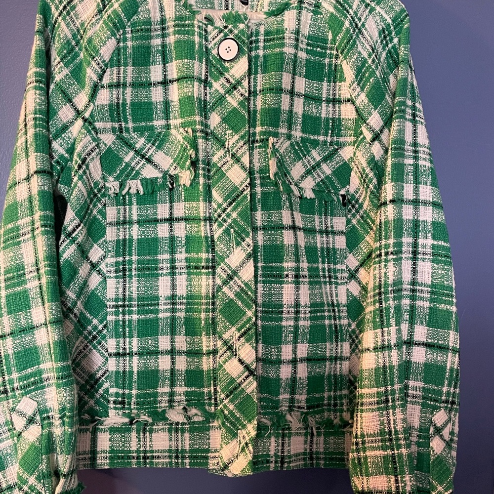 Cabi Green and White Textured Jacket